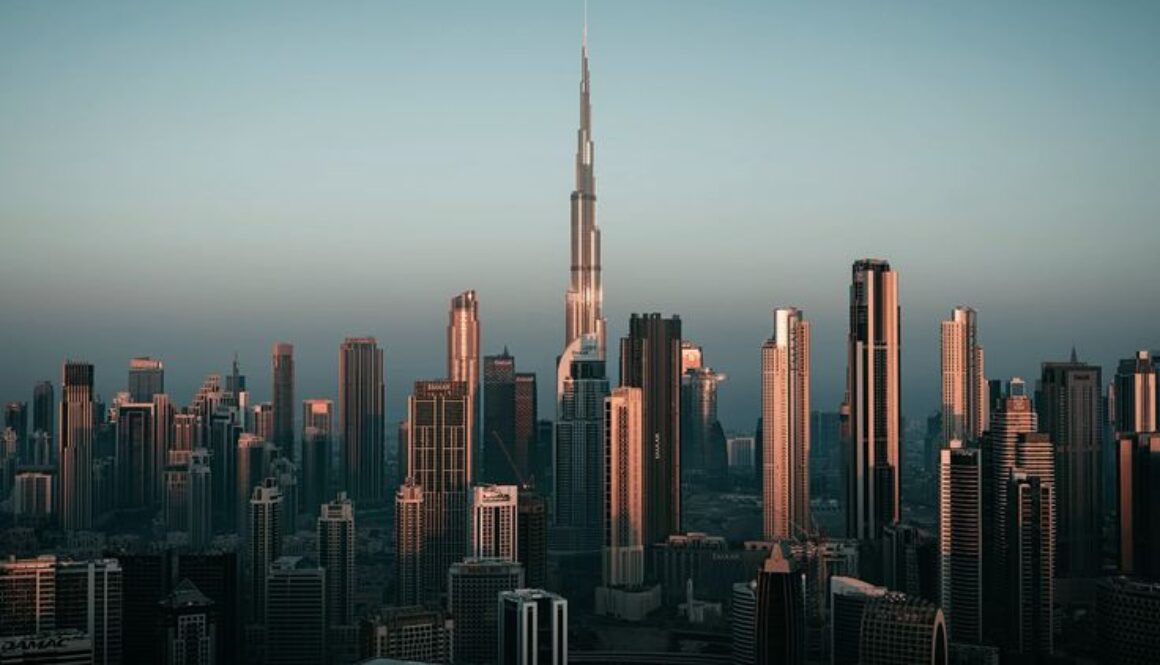 In the moody processed photo of Downtown Dubai…