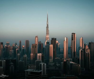 In the moody processed photo of Downtown Dubai…